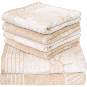 Handtuch Set DYCKHOFF mit Muschelmuster Handtuch-Sets Gr. 6 tlg., beige Handtuch-Sets mit Muschelmuster