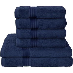 Handtuch Set DYCKHOFF Siena Handtuch-Sets Gr. 6 tlg., blau (tintenblau) Handtuch-Sets in tollen Unifarben