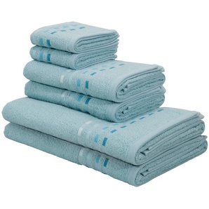 Handtuch Set HOME AFFAIRE Kelly Handtuch-Sets Gr. 6 tlg., blau (türkis) Handtuch-Sets Handtücher mit gestreifter Bordüre, 100% Baumwolle, leichte Qualität