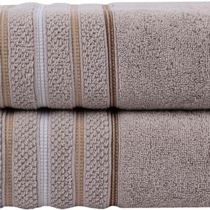 Handtuch Set HOME AFFAIRE Safien mit Streifenbordüre Handtuch-Sets Gr. 2 tlg., beige Handtuch-Sets Handtuch oder Badetuch Set, Premium 550grm², Bio-Baumwolle