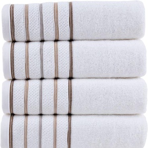 Handtuch Set HOME AFFAIRE Safien mit Streifenbordüre Handtuch-Sets Gr. 4 tlg., beige (creme) Handtuch-Sets Handtuch oder Badetuch Set, Premium 550grm², Bio-Baumwolle