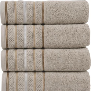 Handtuch Set HOME AFFAIRE Safien mit Streifenbordüre Handtuch-Sets Gr. 4 tlg., beige Handtuch-Sets Handtuch oder Badetuch Set, Premium 550grm², Bio-Baumwolle