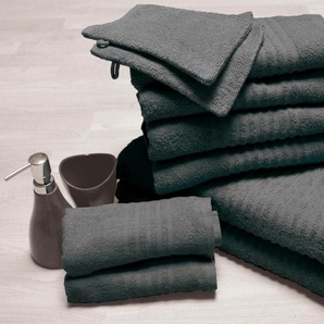 Handtuch Set KINZLER Frottierset TOSKANA, Uni Farben, 100% Baumwolle Handtuch-Sets Gr. 10 tlg., grau (anthrazit) Handtuch-Sets 4x Handtücher, 2x Duschtücher, Gästetücher, Waschhandschuhe