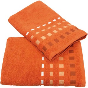 Handtuch Set KINZLER Kreta Handtuch-Sets Gr. 8 tlg., orange (terra) Handtuch-Sets Uni Farben, mit Bordüre, 100% Baumwolle, als 2, 4 oder 8-teiliges Set