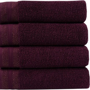 Handtuch Set LEONIQUE »Esmindra« mit goldfarbener Bordüre Handtuch-Sets Gr. 4 tlg., rot (burgundy) Handtuch-Sets Handtuch oder Badetuch Set, Premium 550grm², Bio-Baumwolle