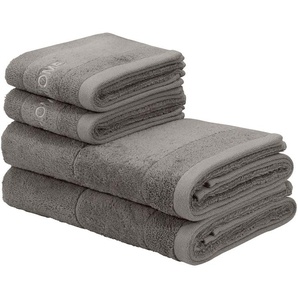 Handtuch Set MY HOME »Aiden« Handtuch-Sets Gr. 4 tlg., grau Handtuch-Sets Handtücher mit Markenlogo Stickerei in der Bordüre, aus 100% Baumwolle