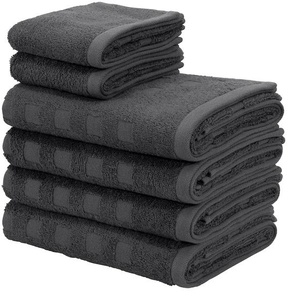 Handtuch Set MY HOME Demara Handtuch-Sets Gr. 6 tlg., grau (anthrazit) Handtuch-Sets unifarbene Handtücher, Hoch-Tief-Struktur Quadrate, 100% Baumwolle