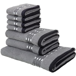 Handtuch Set MY HOME Jonnie Handtuch-Sets Gr. 7 tlg., grau Handtuch-Sets Handtücher aus 100% Baumwolle, Handtuchset mit gemusterter Bordüre