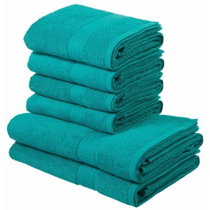 Handtuch Set MY HOME Juna Handtuch-Sets Gr. 6 tlg., blau (petrol) Handtuch-Sets Handtuch-Set, mit Bordüre, Handtücher in Uni-Farben, 100% Baumwolle