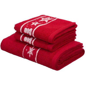 Handtuch Set MY HOME Weihnachten Handtuch-Sets Gr. 3 tlg., rot Handtuch-Sets mit Sternen & Bordüre, weihnachtliches Handtuchset, 100% Baumwolle
