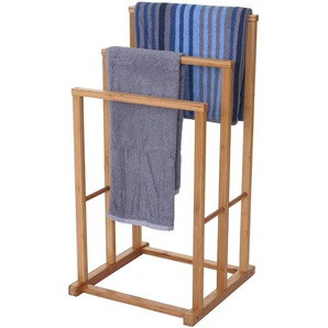 Handtuchhalter HWC-B18, Badezimmer Handtuchständer freistehend, Bambus 82x42x42cm