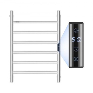 Handtuchtrockner Heizkörper Handtuchwärmer, beheizter Handtuchhalter mit 6 Stangen, wasserdichter Handtuchwärmer mit Timer und LED-Anzeige, 5 einstellbare Temperaturstufen, Wandmontage, Silber JRMJJBGS6GYSFLDR8V2