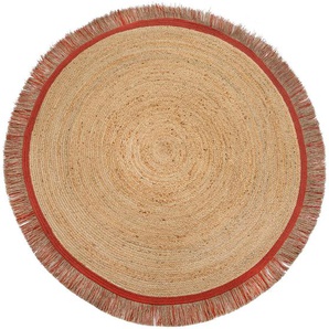 Handwebteppich Jute Circles, Dunkelorange, Textil, Kreise, rund, 180 cm, Reach, AZO-frei, für Fußbodenheizung geeignet, pflegeleicht, Teppiche & Böden, Teppiche, Moderne Teppiche