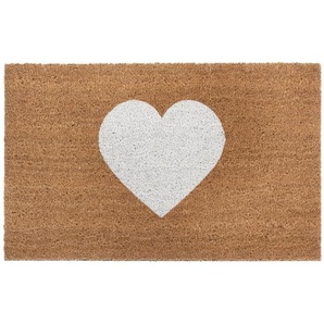 Hanse Home Kokosmatte Mix Mats, Weiß, Hellbraun, Naturmaterialien, Herz, rechteckig, 45x75 cm, rutschfest, für Fußbodenheizung geeignet,