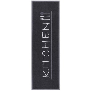 Hanse Home Küchenläufer Cook & Clean, Schwarz, Weiß, Kunststoff, Schriftzug, rechteckig, 50x150 cm, Oeko-Tex® Standard 100, für Fußbodenheizung geeignet, rutschfest, pflegeleicht, strapazierfähig, platzsparend, leicht zusammenrollbar, rutschfeste