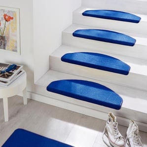 HANSE Home Stufenmatte Fancy, halbrund, 7 mm Höhe, Kurzflor Fußmatten, große Farbauswahl, 15 Stück in einem Set, Treppenbelag, Unifarben, Farblich passende Kettelung B/L: 23 cm x 65 cm, St. blau Stufenmatten Teppiche
