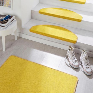 HANSE Home Stufenmatte Fancy, halbrund, 7 mm Höhe, Kurzflor Fußmatten, große Farbauswahl, 15 Stück in einem Set, Treppenbelag, Unifarben, Farblich passende Kettelung B/L: 23 cm x 65 cm, St. gelb Stufenmatten Teppiche
