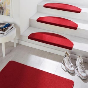 HANSE Home Stufenmatte Fancy, halbrund, 7 mm Höhe, Kurzflor Fußmatten, große Farbauswahl, 15 Stück in einem Set, Treppenbelag, Unifarben, Farblich passende Kettelung B/L: 23 cm x 65 cm, St. rot Stufenmatten Teppiche