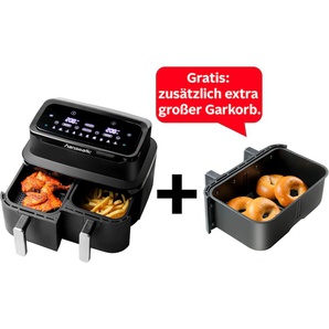 HANSEATIC Heissluftfritteuse HAF212600D 39156050 2in1, schwarz, B:30cm H:30cm T:42cm, Fritteusen, XXL-Volumen 9L mit Dörrfunktion, 2 Einschüben und Touchdisplay., Topseller