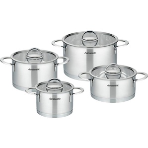 Hanseatic Topf-Set hanseatic, Edelstahl 18/10 (Set, 8-tlg., je 1 Fleischtopf 16/20/24 cm, Bratentopf 20 cm), handfreundliche Kaltmetallgriffe, Literskala, Glasdeckel, Induktion