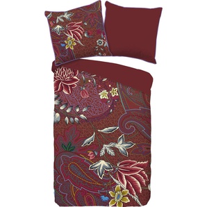 Wendebettwäsche HAPPINESS Ruby Bettwäsche Gr. B/L: 135 cm x 200 cm (1 St.), B/L: 80 cm x 80 cm (1 St.), Perkal, rot (rot, bordeaux) Perkal-Bettwäsche mit pompons