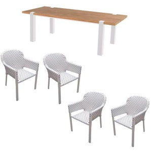 Hartman Gartenmöbel-Set mit Diningsessel Kelly und Tisch Esmee - Gestell Alu Royal White | Sitz Geflecht Moccacino 53.627.203-53.626.103
