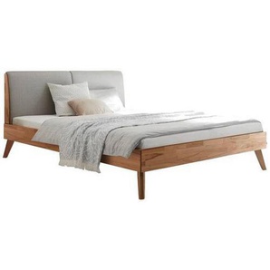 Hasena Bett, Hellgrau, Kernbuche, Holz, Kernbuche, massiv, 140x200 cm, Über- und Sondergrößen erhältlich, gepolstertes Kopfteil, in verschiedenen