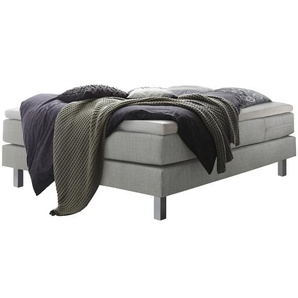 Boxspringbett HASENA Basio Komplettbetten Gr. Flachgewebe Massivholz Matratze H3, mit Topper Base, Liegekomfort fest, Liegefläche B/L: 160 cm x 200 cm, H3, Tonnentaschen-Federkernmatratze, grau (grau, metall alu) Boxspringbetten ohne Bettkasten Kopfteil,