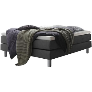 Boxspringbett HASENA Basio Komplettbetten Gr. Flachgewebe Massivholz Matratze H3, mit Topper Superio, Liegekomfort soft, Liegefläche B/L: 140 cm x 200 cm, H3, Tonnentaschen-Federkernmatratze, schwarz (anthrazit, metall alu) Boxspringbetten ohne Bettkasten