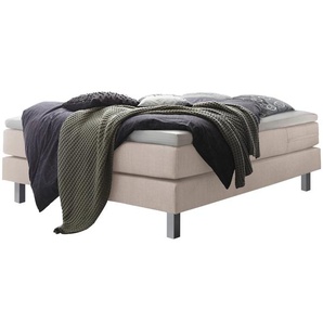 Boxspringbett HASENA Basio Komplettbetten Gr. Flachgewebe Massivholz Matratze H3, mit Topper Superio, Liegekomfort soft, Liegefläche B/L: 160 cm x 200 cm, H3, Tonnentaschen-Federkernmatratze, beige (beige, metall alu) Boxspringbetten ohne Bettkasten