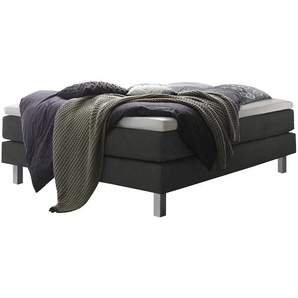 Boxspringbett HASENA Basio Komplettbetten Gr. Kunstleder Massivholz Matratze H3, mit Topper Superio, Liegekomfort soft, Liegefläche B/L: 140 cm x 200 cm, H3, Tonnentaschen-Federkernmatratze, schwarz (anthrazit, metall alu) Boxspringbetten ohne Bettkasten