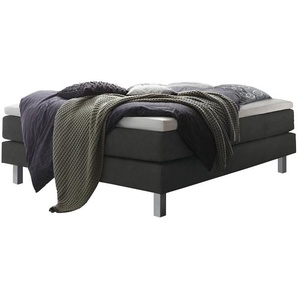 Boxspringbett HASENA Basio Komplettbetten Gr. Kunstleder Massivholz Matratze H3, mit Topper Superio, Liegekomfort soft, Liegefläche B/L: 140 cm x 200 cm, H3, Tonnentaschen-Federkernmatratze, schwarz (anthrazit, metall alu) Boxspringbett Boxspringbetten