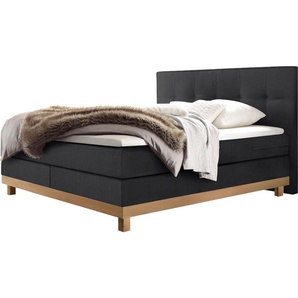 Boxspringbett HASENA Bella Komplettbetten Gr. Kunstleder Massivholz Matratze H3, mit Topper Agrea, Liegekomfort medium, Liegefläche B/L: 140 cm x 200 cm, H3, Tonnentaschen-Federkernmatratze, braun (anthrazit, eiche bianco) Boxspringbetten ohne Bettkasten