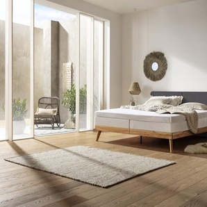 Hasena Boxspringbett Candela, Farbe: Wildbuche natur, geölt, Bezugsfarbe: Kul smoke, verschiedene Größen