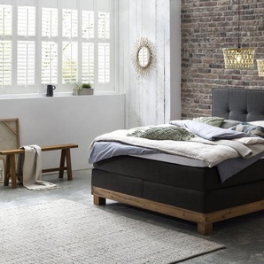 Hasena Boxspringbett Finca, Farbe: Wildeiche natur, gebürstet, geölt, Bezugsfarbe: Pepe anthrazit, verschiedene Größen