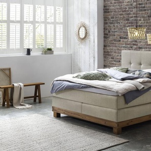 Hasena Boxspringbett Finca, Farbe: Wildeiche natur, gebürstet, geölt, Bezugsfarbe: Pepe beige, verschiedene Größen