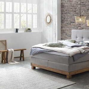 Hasena Boxspringbett Finca, Farbe: Wildeiche natur, gebürstet, geölt, Bezugsfarbe: Pepe grey, verschiedene Größen