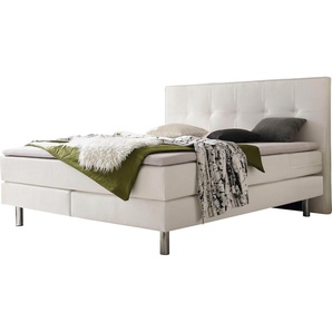 Boxspringbett HASENA Fleur Komplettbetten Gr. Kunstleder Massivholz Matratze H3, mit Topper Superio, Liegekomfort soft, Liegefläche B/L: 140 cm x 200 cm, H3, Tonnentaschen-Federkernmatratze, weiß (weiß, metall chrom) Boxspringbetten ohne Bettkasten