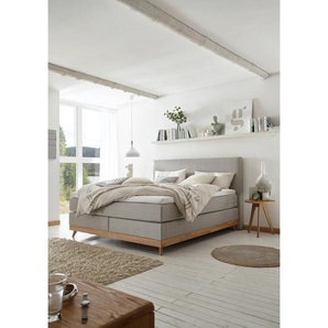 Hasena Boxspringbett, Grau, Eiche, Textil, Eiche, massiv, H3, Höhe ca. 20 cm, 160x200 cm, Stoffauswahl, Topper durchgehend, Schlafzimmer, Betten,