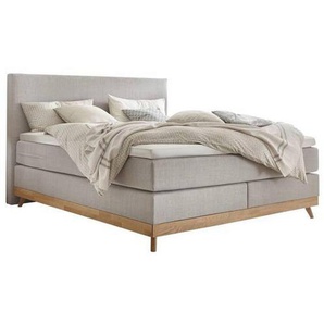 Hasena Boxspringbett, Grau, Eiche, Textil, Eiche, massiv, H3, Höhe ca. 20 cm, 160x200 cm, Stoffauswahl, Topper durchgehend, Schlafzimmer, Betten,