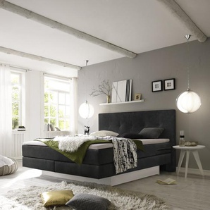 Hasena Boxspringbett inkl. Stauraum Miami, Farbe: ublade: MDF weiss / Front Bettkasten: 10-Buche weiss deckend, lackiert, Bezugsfarbe: Kul smoke, verschiedene Größen