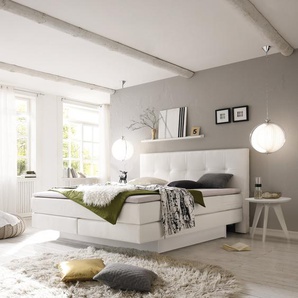 Hasena Boxspringbett inkl. Stauraum Miami, Farbe: ublade: MDF weiss / Front Bettkasten: 10-Buche weiss deckend, lackiert, Bezugsfarbe: Kul white, verschiedene Größen