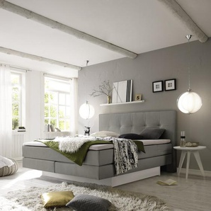 Hasena Boxspringbett inkl. Stauraum Miami, Farbe: ublade: MDF weiss / Front Bettkasten: 10-Buche weiss deckend, lackiert, Bezugsfarbe: Pepe grey, verschiedene Größen