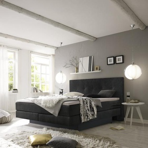 Hasena Boxspringbett inkl. Stauraum Miami, Farbe: ublade: MDF weiss / Front Bettkasten: 16-Buche anthracit deckend, lackiert, Bezugsfarbe: Kul smoke, verschiedene Größen