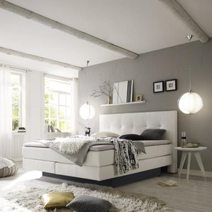 Hasena Boxspringbett inkl. Stauraum Miami, Farbe: ublade: MDF weiss / Front Bettkasten: 16-Buche anthracit deckend, lackiert, Bezugsfarbe: Kul white, verschiedene Größen