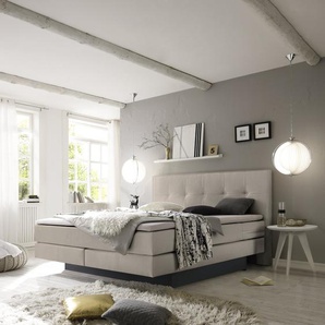 Hasena Boxspringbett inkl. Stauraum Miami, Farbe: ublade: MDF weiss / Front Bettkasten: 16-Buche anthracit deckend, lackiert, Bezugsfarbe: Pepe beige, verschiedene Größen