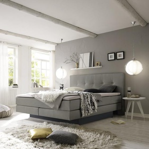 Hasena Boxspringbett inkl. Stauraum Miami, Farbe: ublade: MDF weiss / Front Bettkasten: 16-Buche anthracit deckend, lackiert, Bezugsfarbe: Pepe grey, verschiedene Größen