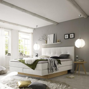 Hasena Boxspringbett inkl. Stauraum Miami, Farbe: ublade: MDF weiss / Front Bettkasten: 73-Eiche bianco, gebürstet, geölt, Bezugsfarbe: Kul white, verschiedene Größen