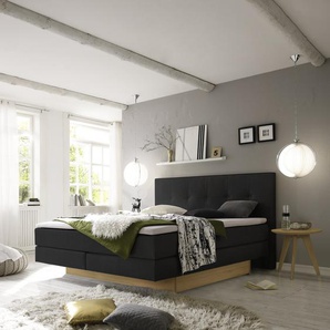 Hasena Boxspringbett inkl. Stauraum Miami, Farbe: ublade: MDF weiss / Front Bettkasten: 73-Eiche bianco, gebürstet, geölt, Bezugsfarbe: Pepe anthrazit, verschiedene Größen