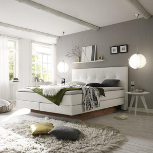 Hasena Boxspringbett inkl. Stauraum Miami, Farbe: ublade: MDF weiss / Front Bettkasten: 93-Wildeiche natur, gebürstet, geölt, Bezugsfarbe: Kul white, verschiedene Größen